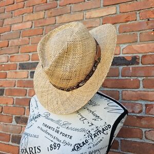 Vintage Fiesta Raffia Woven Fedora Golf Hat | Made in U.S.A | Real Feather Band